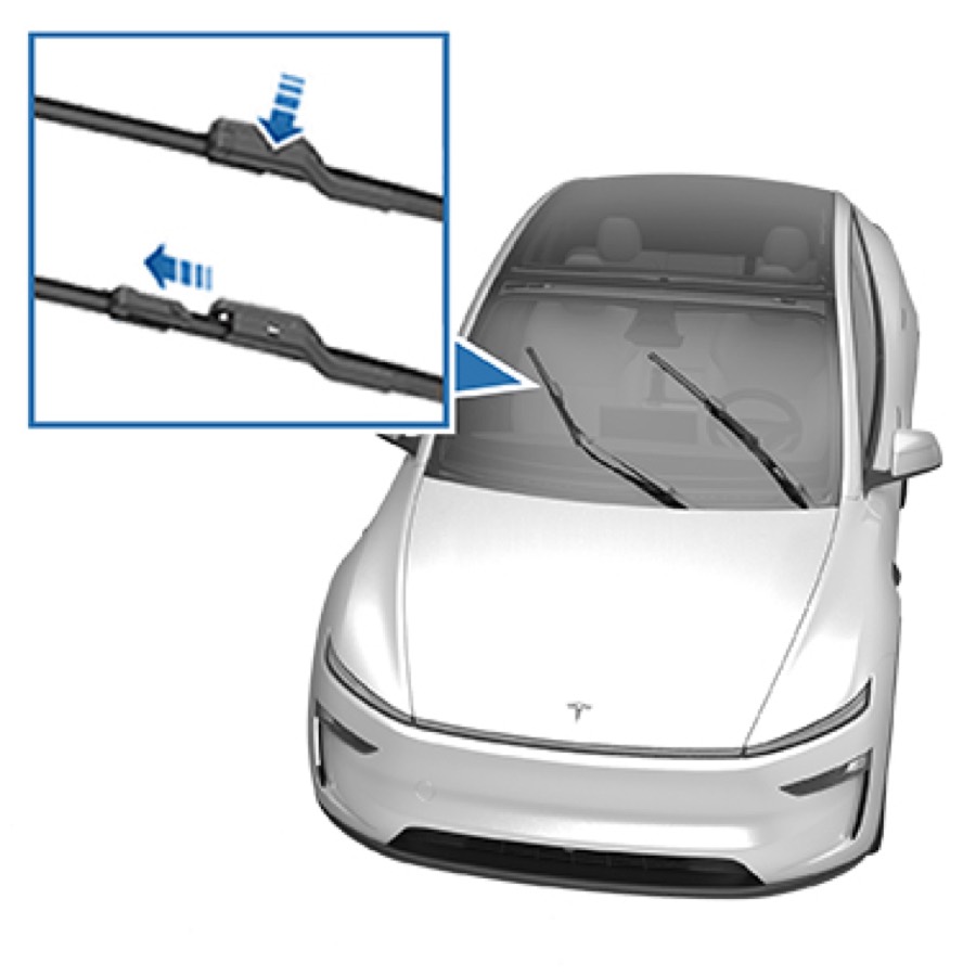 Tesla service diagram: releasing the wiper blade locking tab